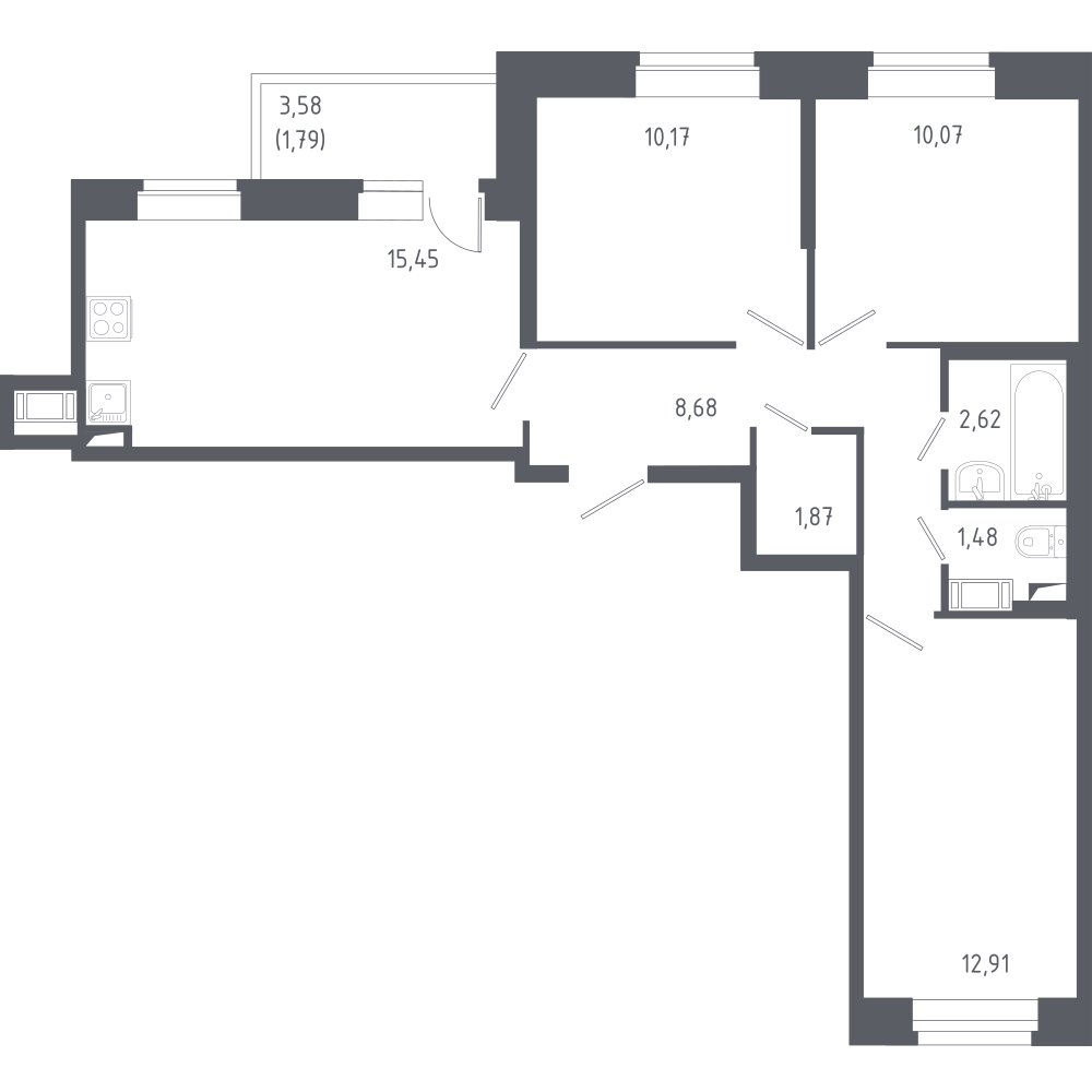 3-комнатная 65 м2 в ЖК Новое Колпино корпус null этаж 10
