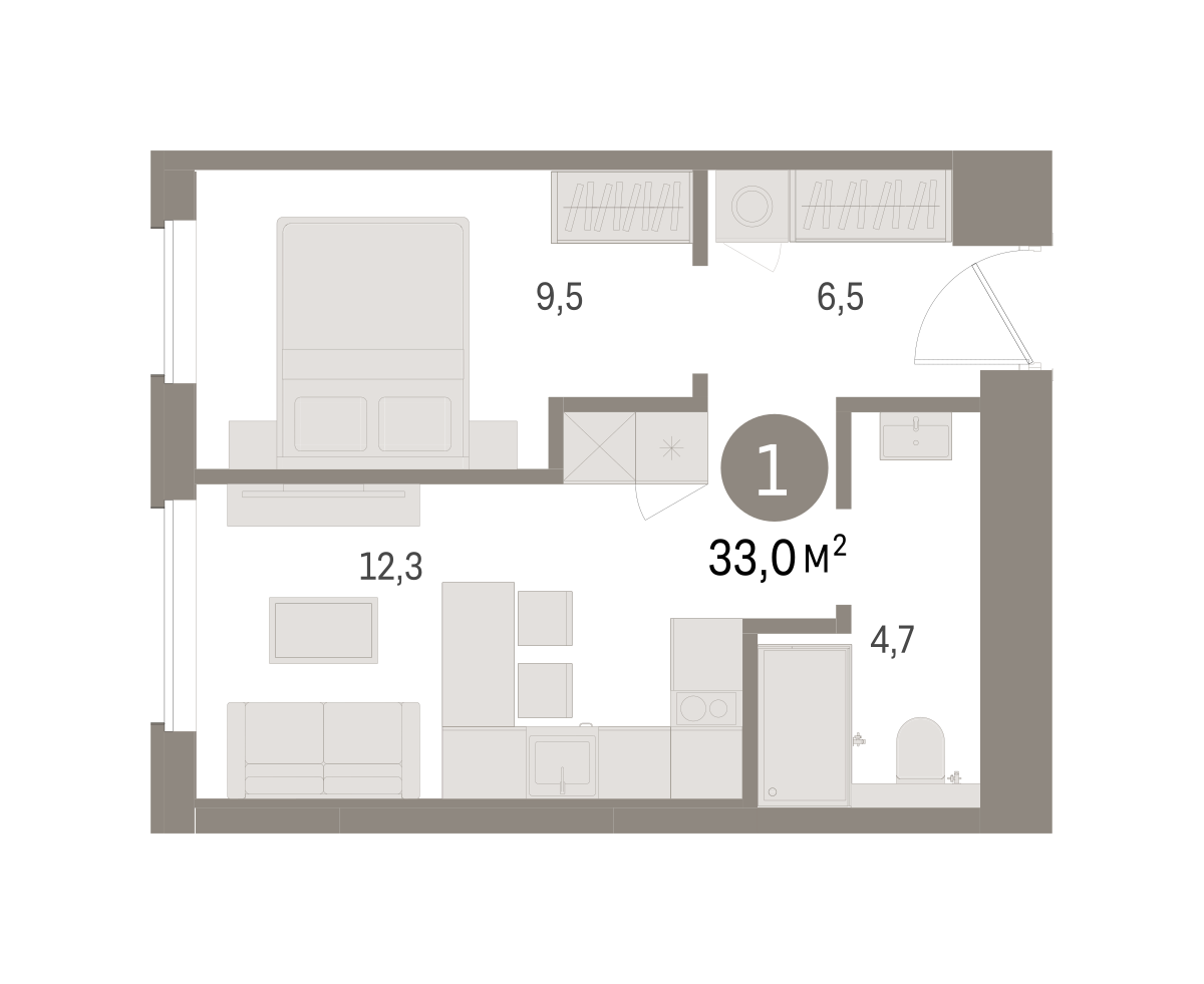 1-комнатная 33 м2 в ЖК Северный ветер корпус null этаж 4