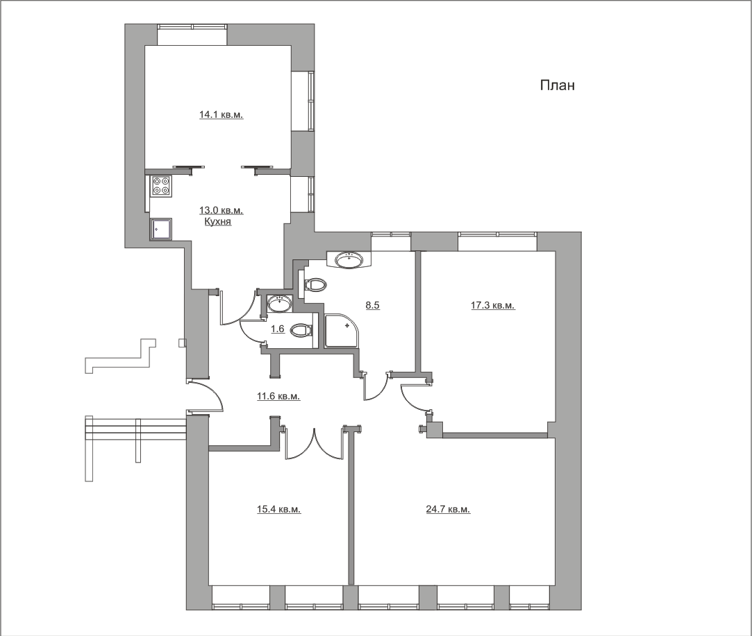 3-комнатная 106.2 м2 в ЖК undefined корпус null этаж 2