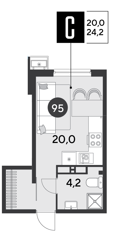 Студия 24 м2 в ЖК Парк Победы 2 корпус null этаж 11
