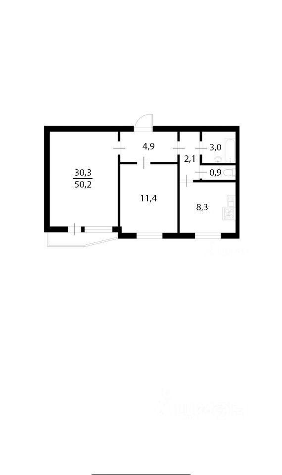 2-комнатная 50.4 м2 в ЖК undefined корпус null этаж 12
