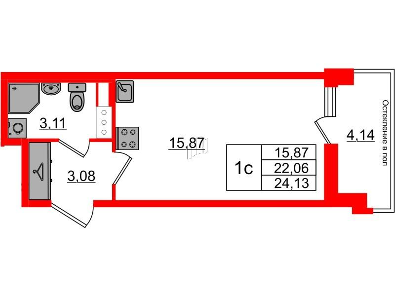 Студия 22 м2 в ЖК Астра Континенталь корпус null этаж 7