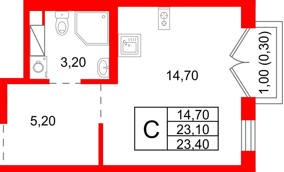 Студия 23 м2 в ЖК PLUS Пулковский корпус null этаж 5