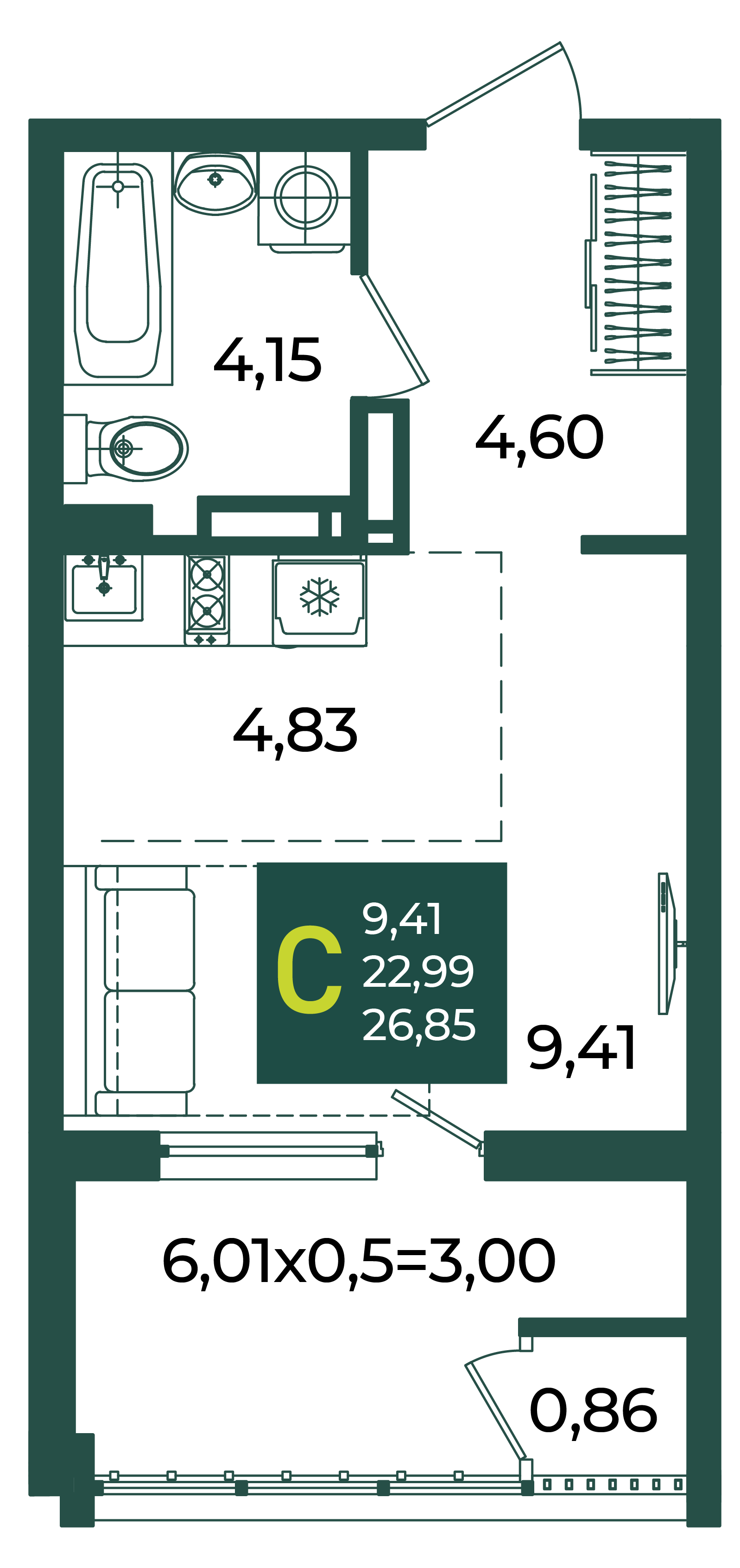Студия 26 м2 в ЖК Образцово корпус null этаж 14