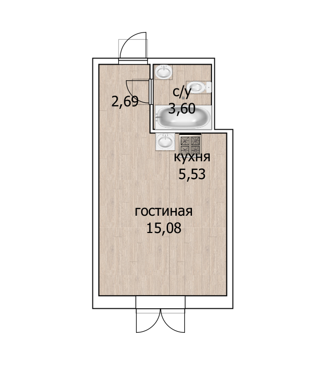 Студия 26.9 м2 в ЖК undefined корпус null этаж 15