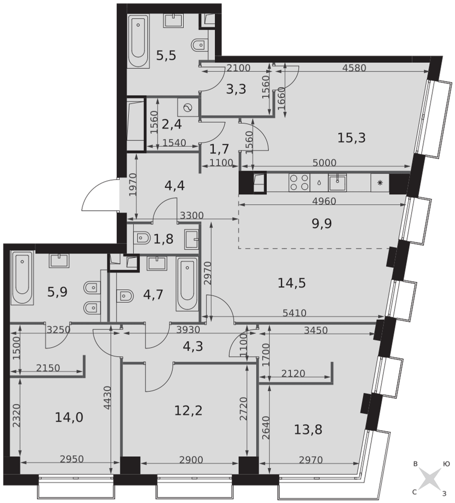 5-комнатная 113 м2 в ЖК Sydney City корпус null этаж 39
