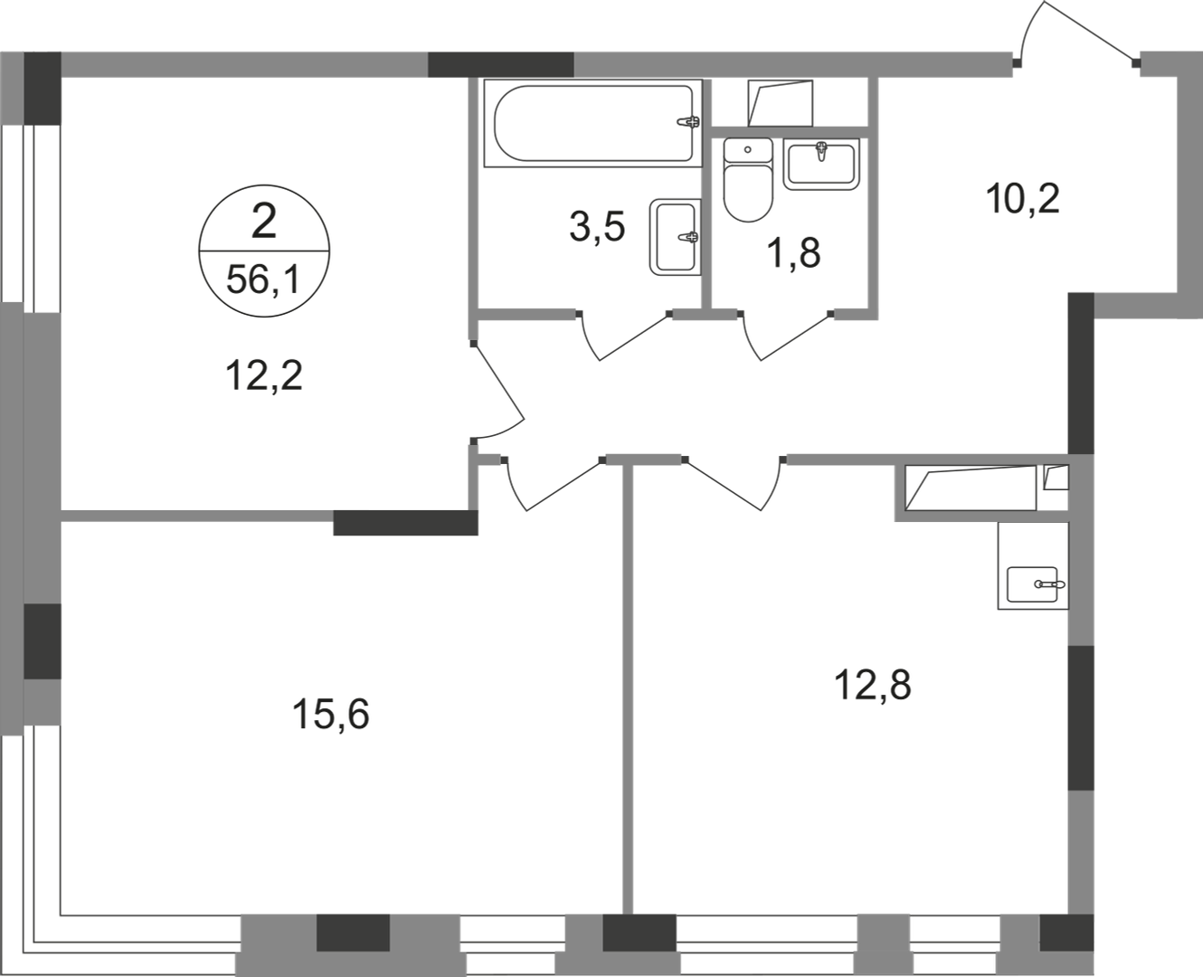 2-комнатная 56 м2 в ЖК Первый Московский корпус null этаж 7
