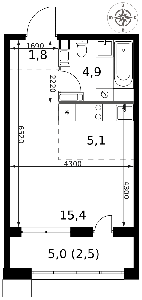 Студия 29 м2 в ЖК 1-й Саларьевский корпус null этаж 8