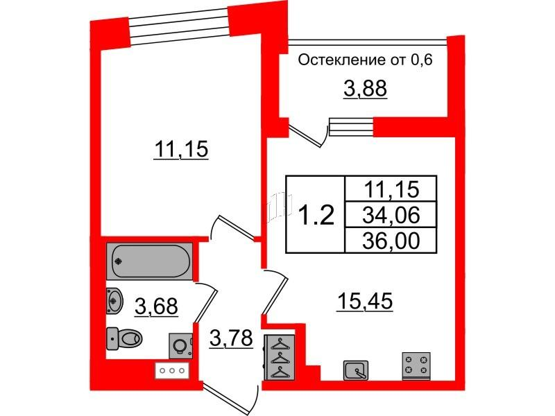 1-комнатная 34 м2 в ЖК Бионика Заповедная корпус null этаж 11