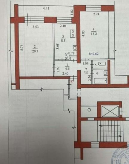 2-комнатная 53.7 м2 в ЖК undefined корпус null этаж 7