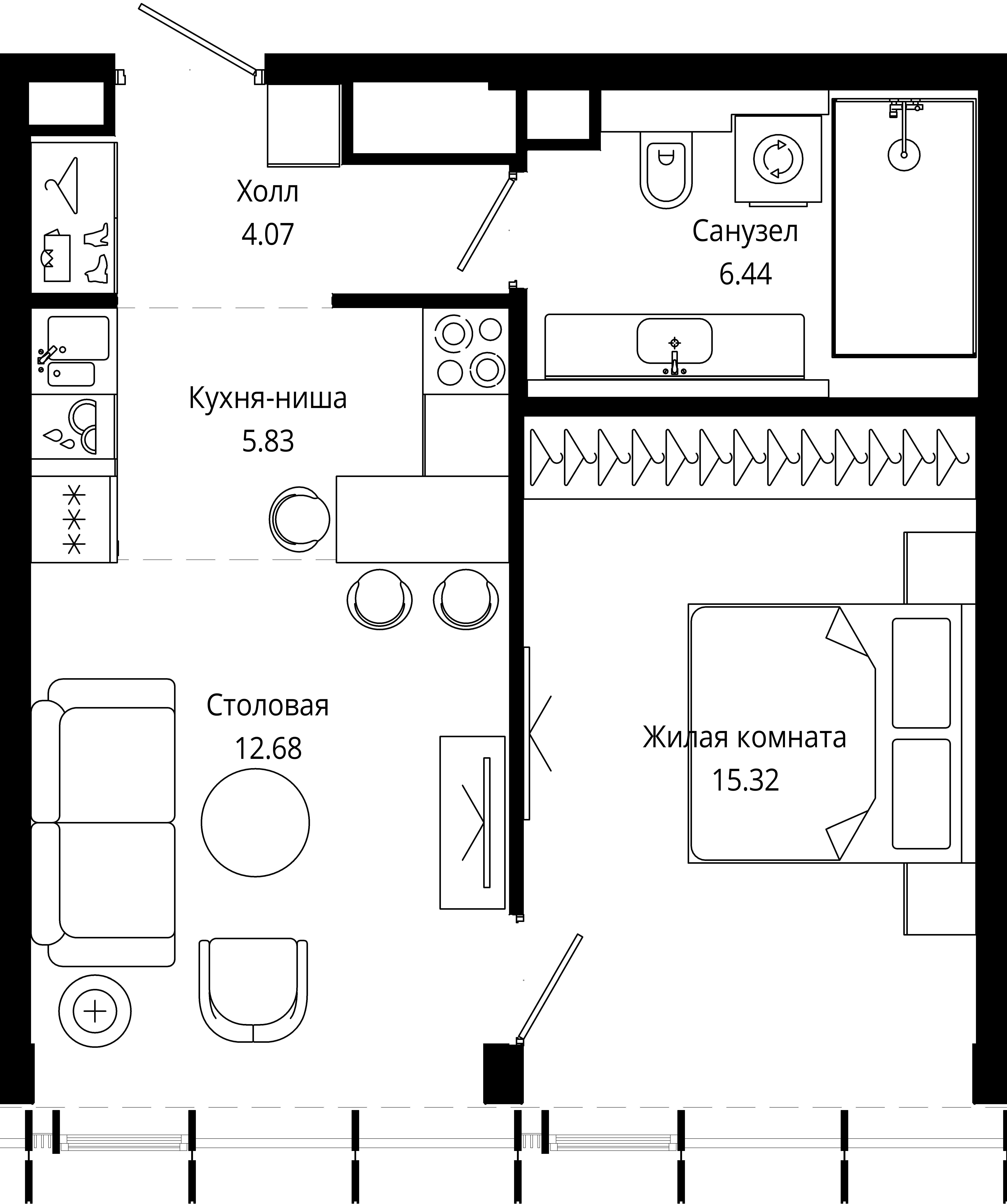 1-комнатная 44 м2 в ЖК MOD корпус null этаж 52