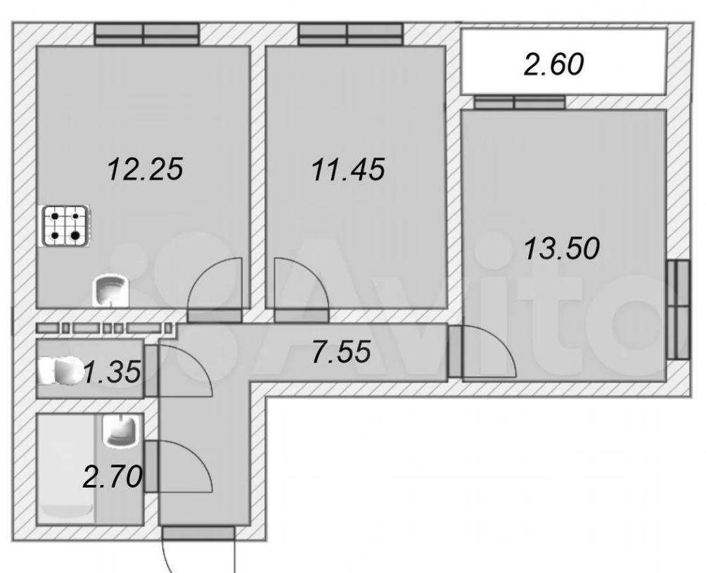 2-комнатная 47 м2 в ЖК undefined корпус null этаж 15