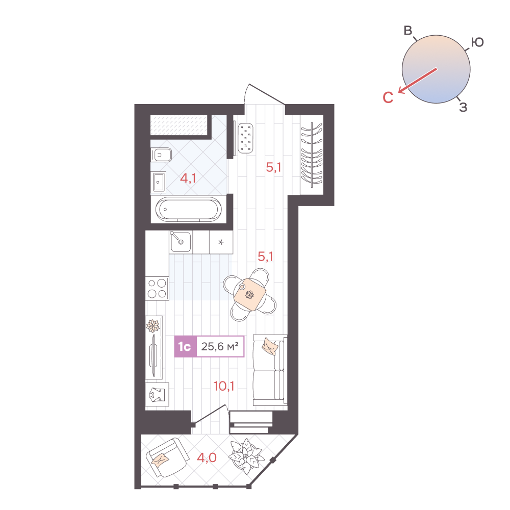 Студия 25 м2 в ЖК ДА корпус null этаж 14