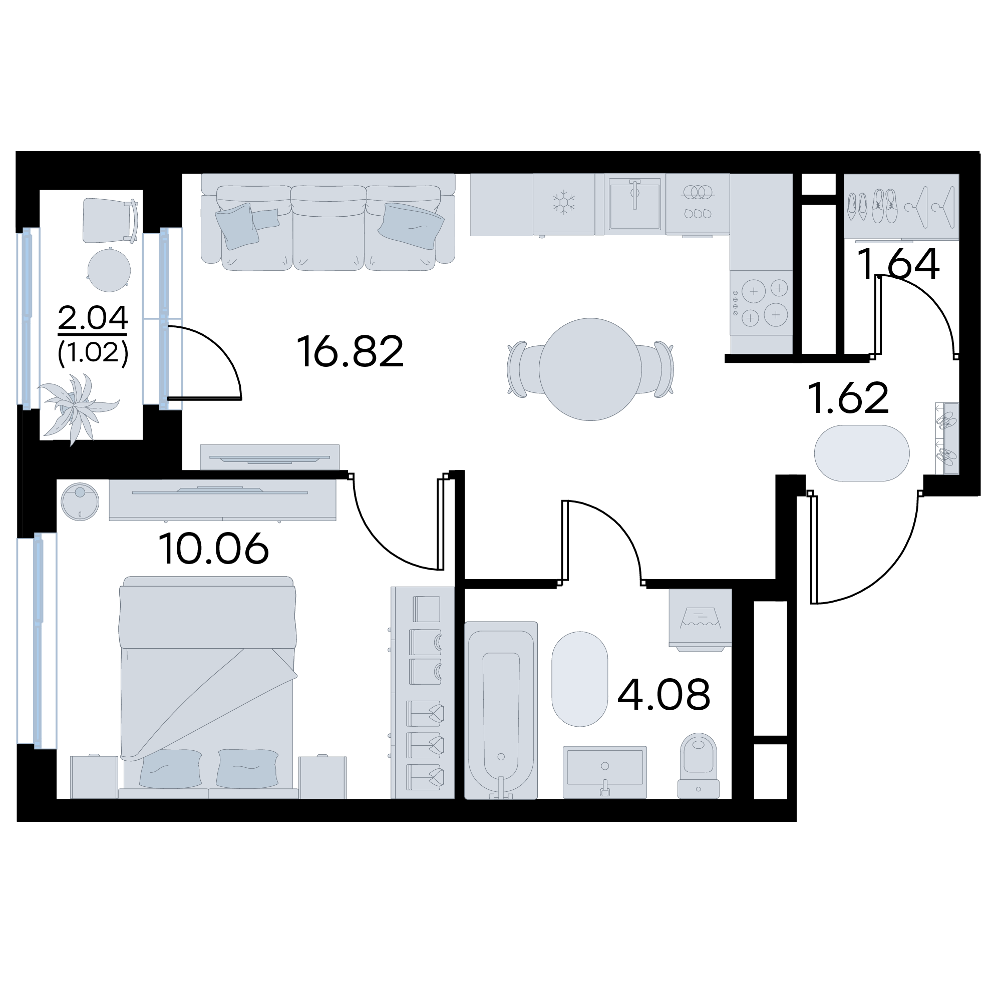 1-комнатная 35 м2 в ЖК GloraX Октябрьский корпус null этаж 7