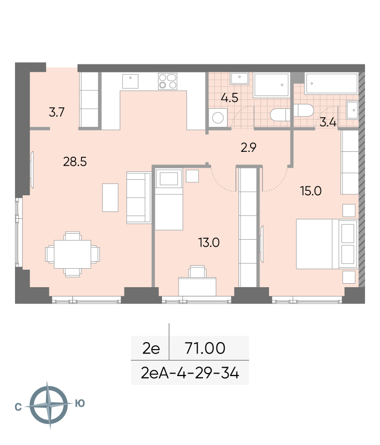 2-комнатная 71 м2 в ЖК Wave корпус null этаж 31