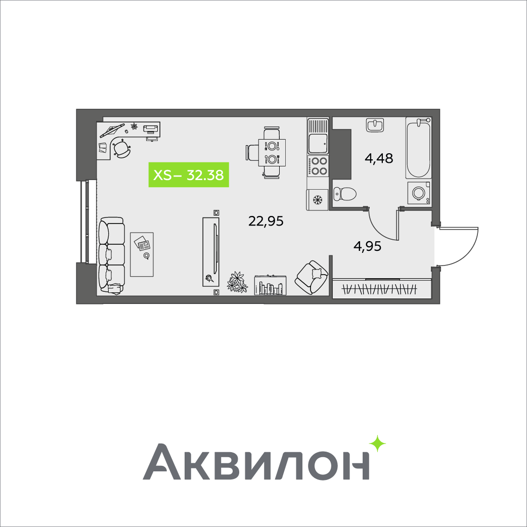 Студия 32 м2 в ЖК Аквилон Шайн корпус null этаж 13