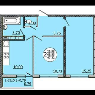 2-комнатная 48 м2 в ЖК undefined корпус null этаж 15