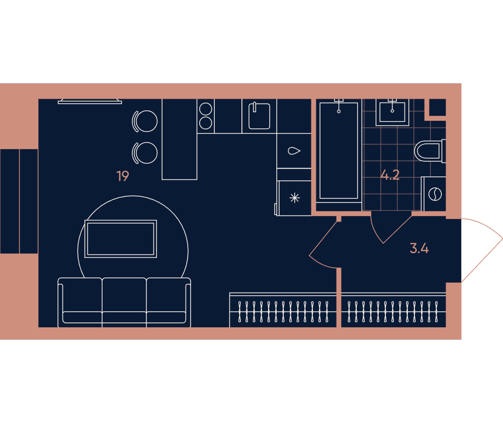 1-комнатная 26 м2 в ЖК ERA / Дербеневская 20 корпус null этаж 4