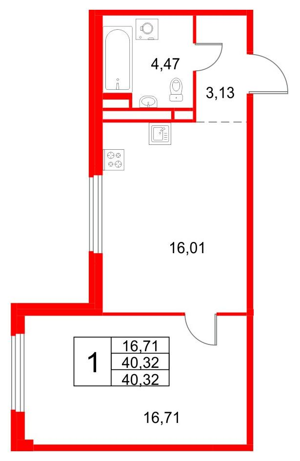 1-комнатная 40 м2 в ЖК Кронфорт. Центральный корпус null этаж 2