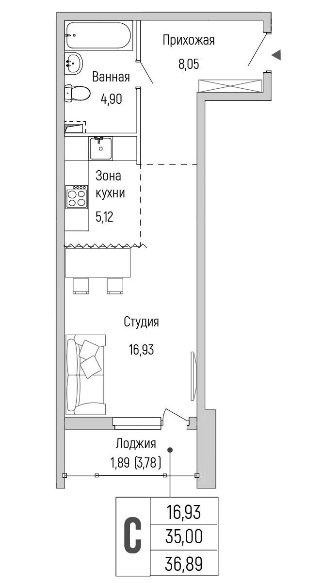 Студия 36 м2 в ЖК Riga Hills корпус null этаж 2