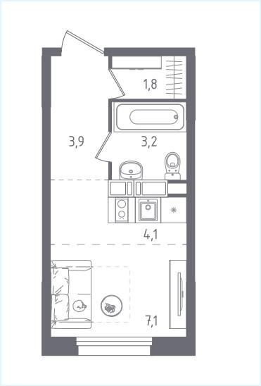 Студия 20.1 м2 в ЖК undefined корпус null этаж 4