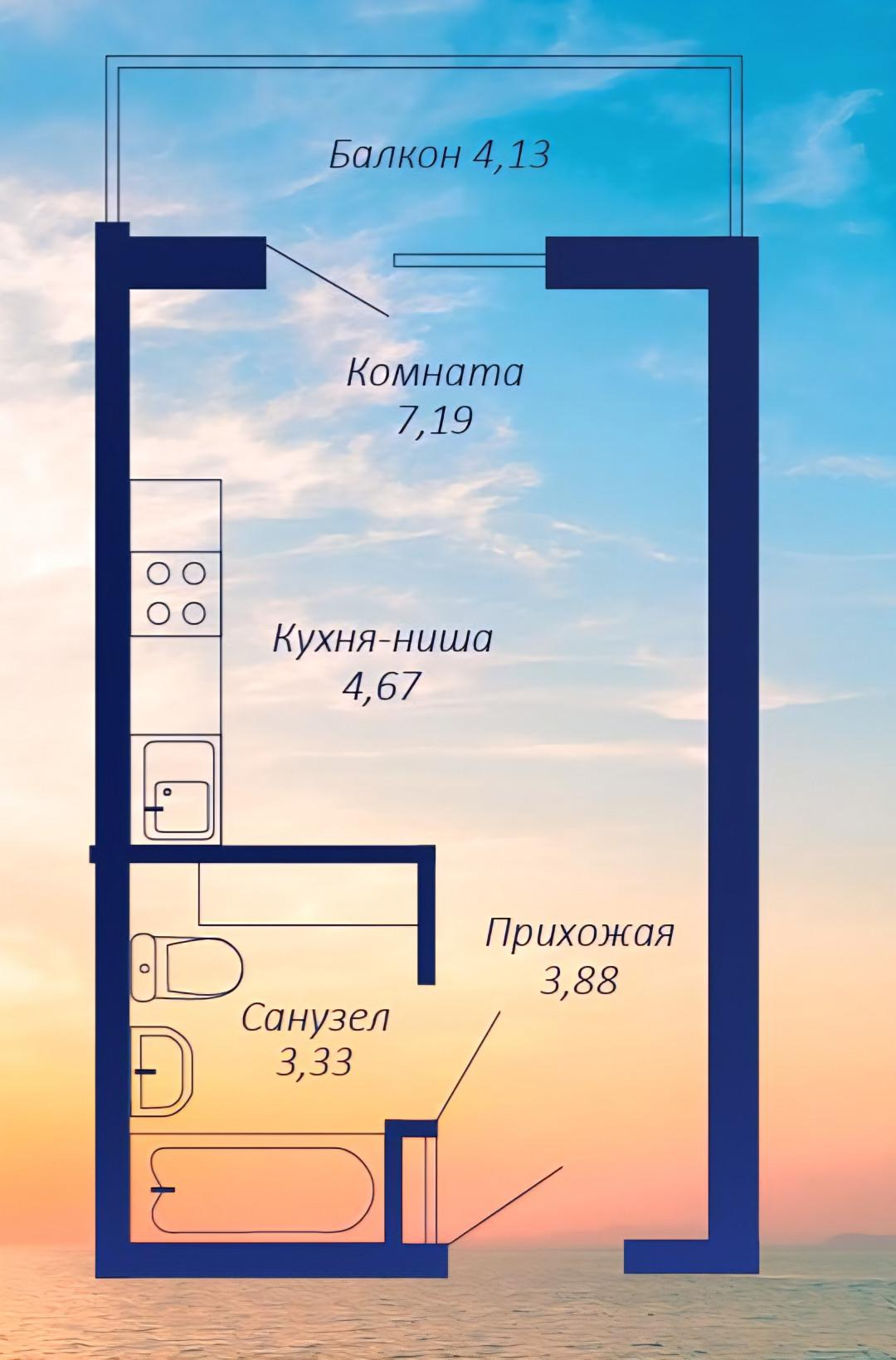 Студия 20.3 м2 в ЖК undefined корпус null этаж 7