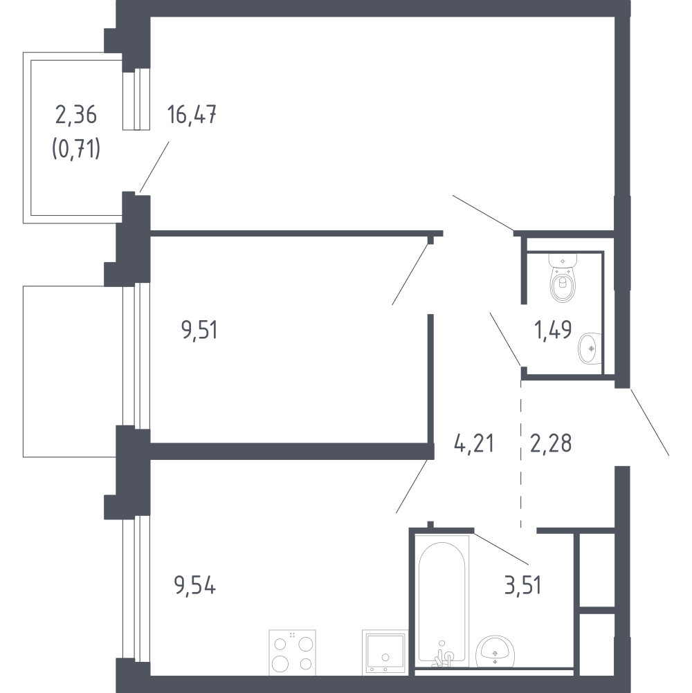 2-комнатная 47 м2 в ЖК Сердце Сахалина корпус null этаж 11