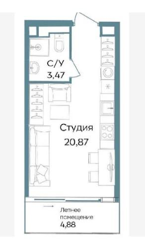 Студия 29.2 м2 в ЖК undefined корпус null этаж 5