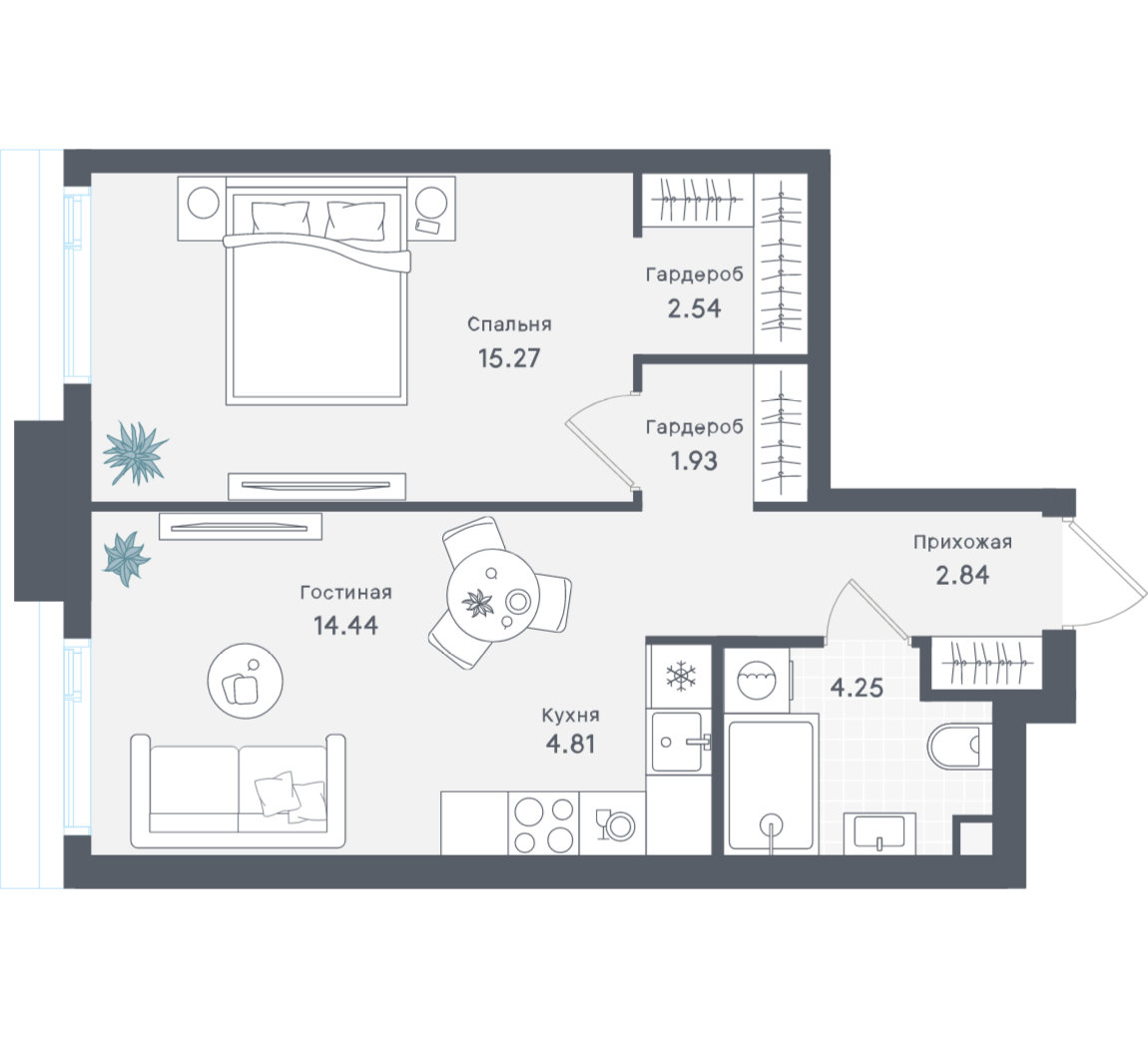 1-комнатная 46 м2 в ЖК Solos корпус null этаж 37