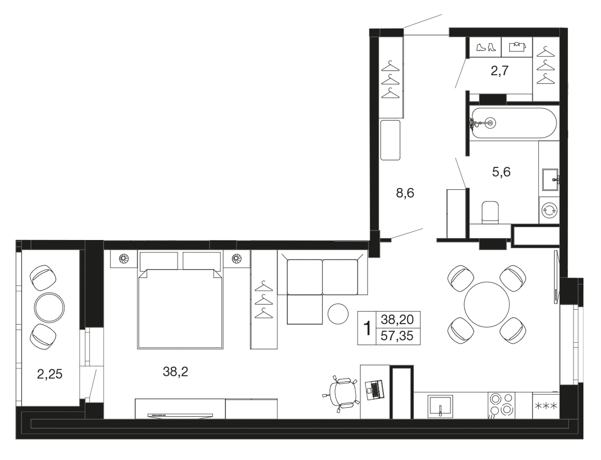 Студия 57 м2 в ЖК Времена года корпус null этаж 6
