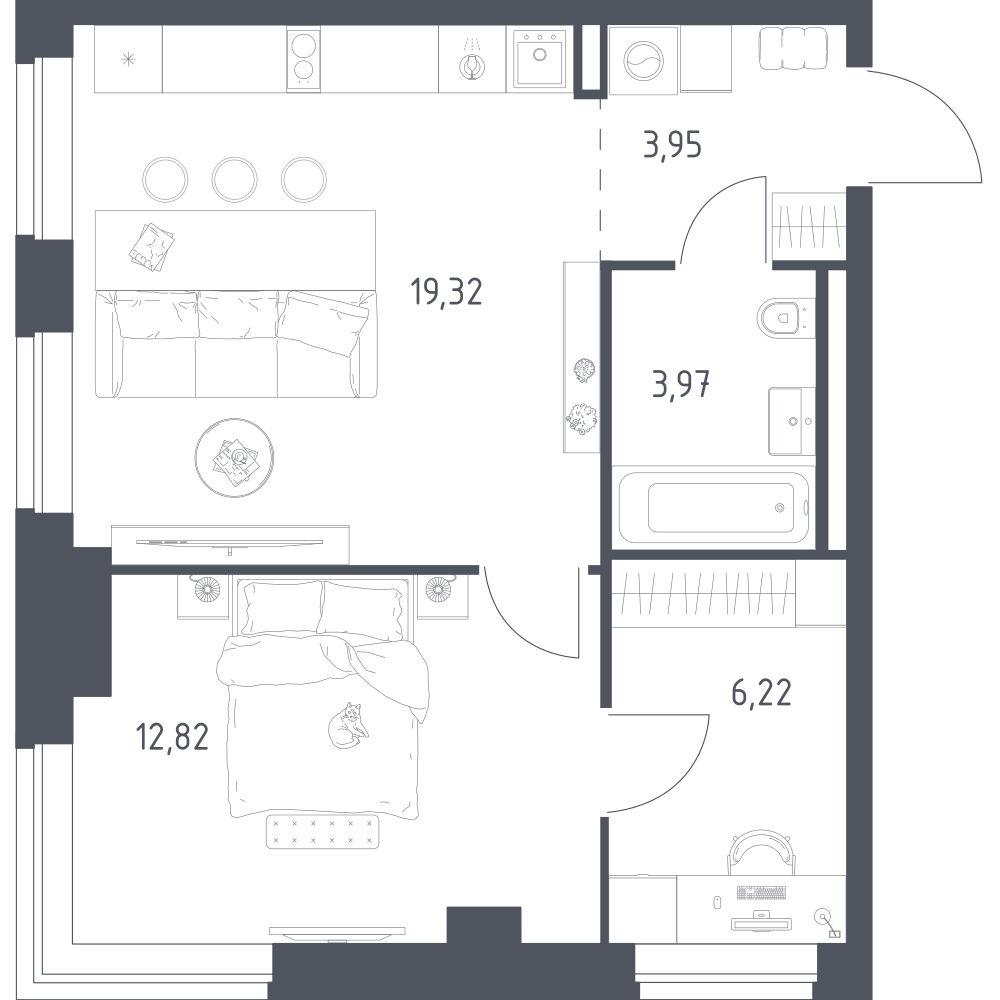 1-комнатная 46 м2 в ЖК Литературный Квартал корпус null этаж 4