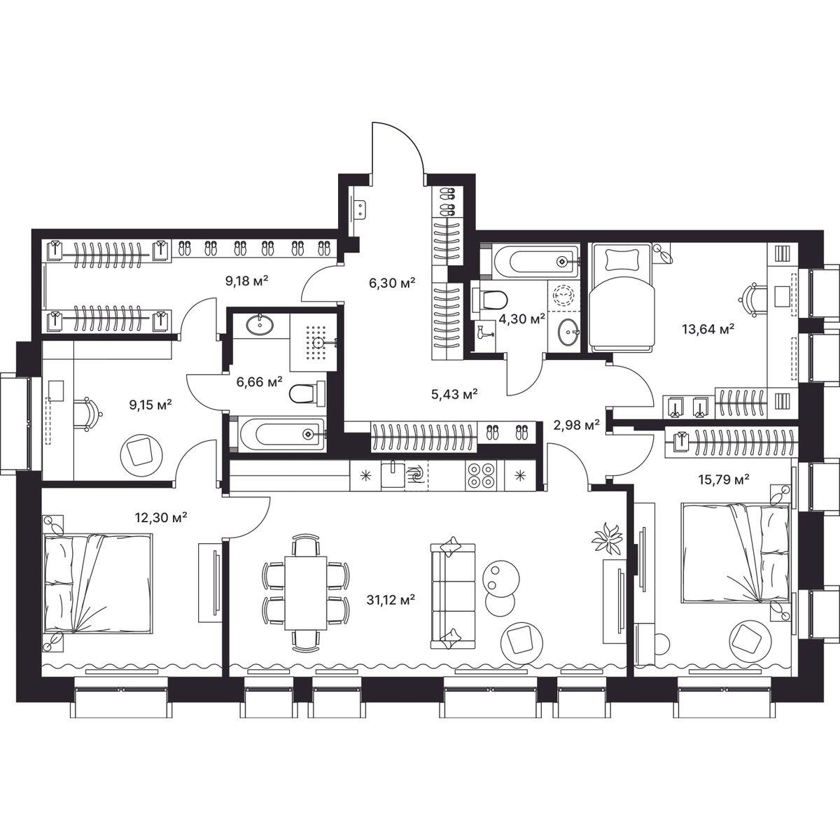 3-комнатная 116 м2 в ЖК Гагарин корпус null этаж 5
