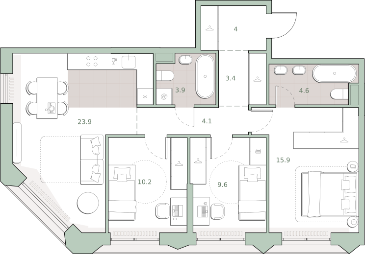 3-комнатная 79 м2 в ЖК Среда на Лобачевского корпус null этаж 8