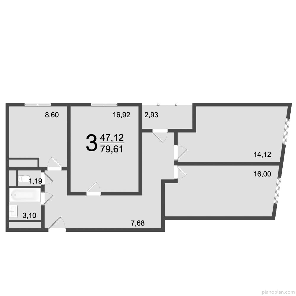 3-комнатная 81 м2 в ЖК Клевер корпус null этаж 8