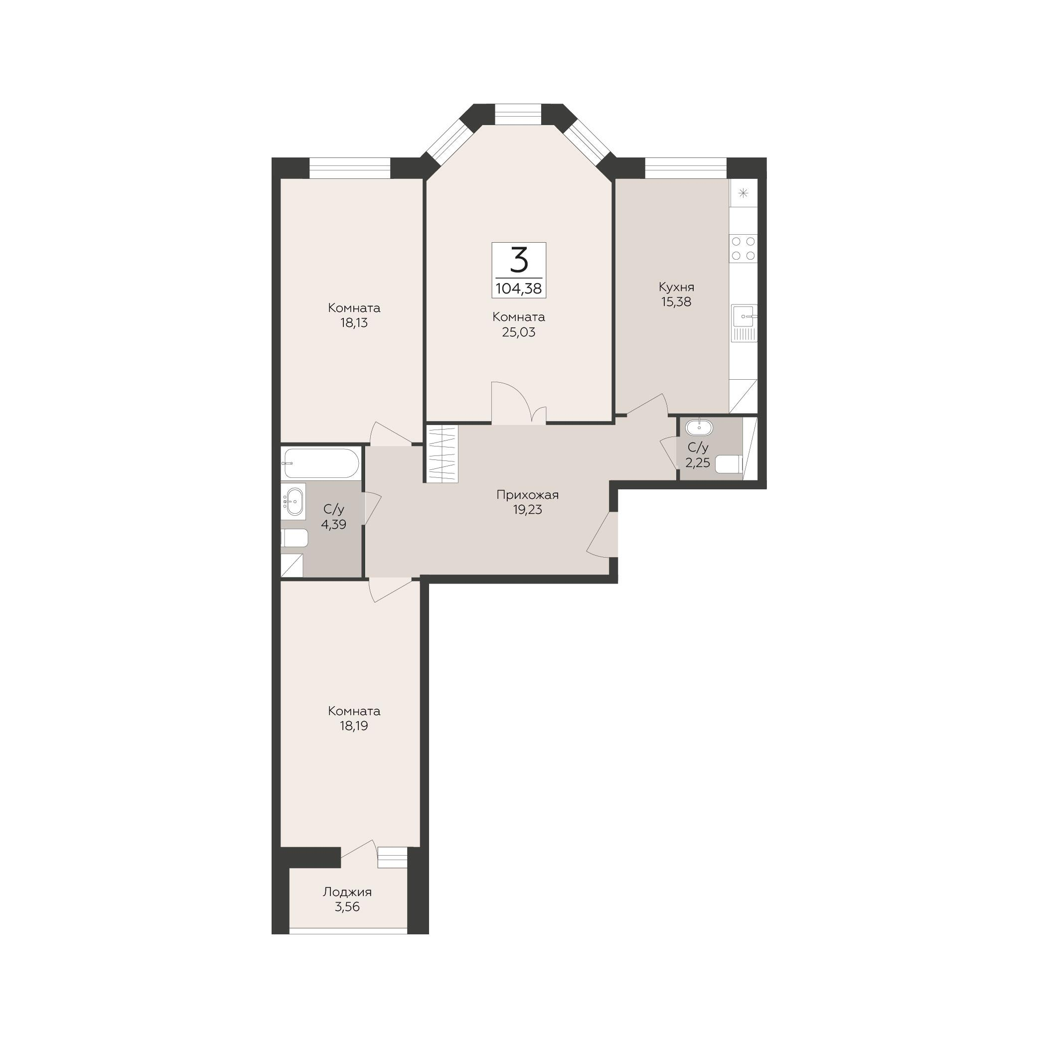 3-комнатная 104 м2 в ЖК Пахра Сити корпус null этаж 13