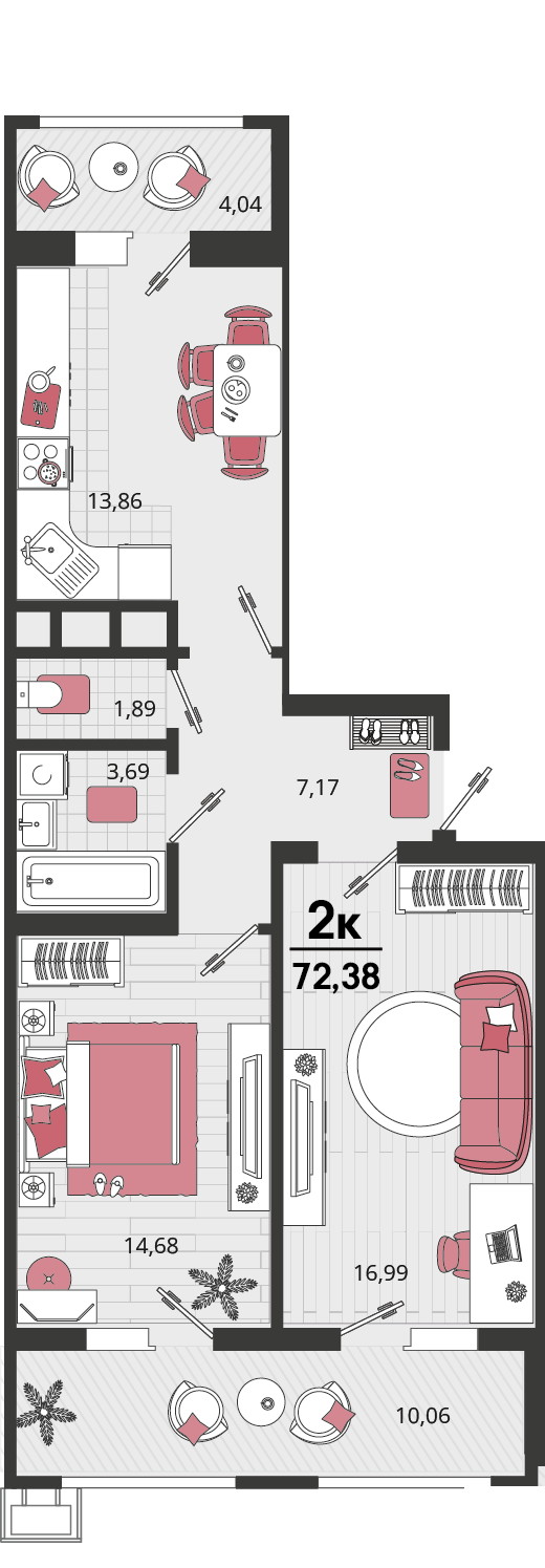 2-комнатная 72 м2 в ЖК Родные просторы корпус null этаж 10