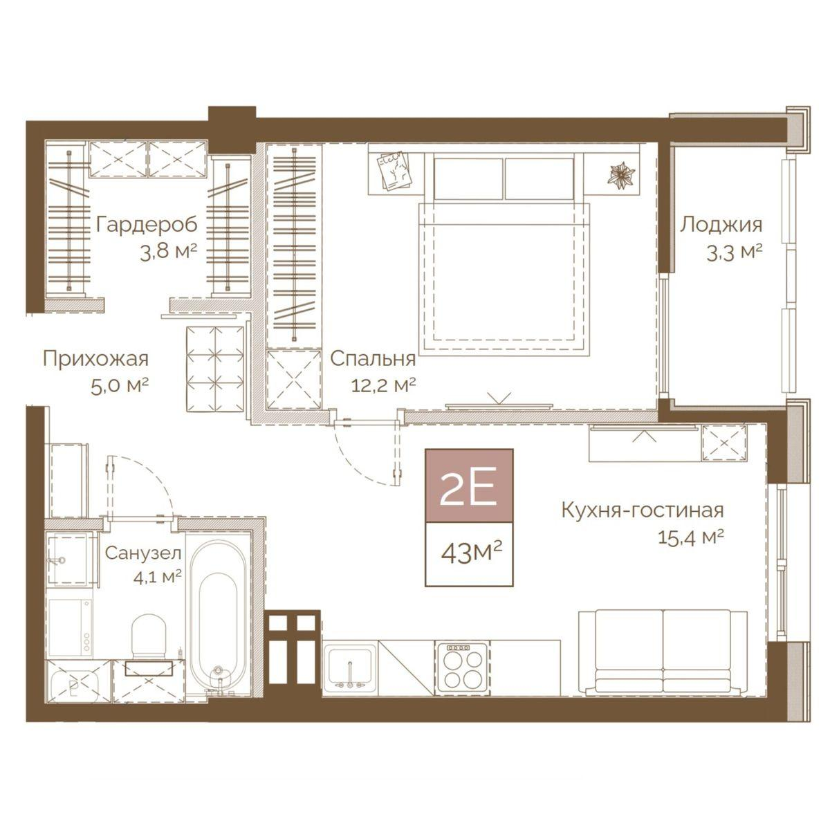 2-комнатная 43 м2 в ЖК Днепровский корпус null этаж 13