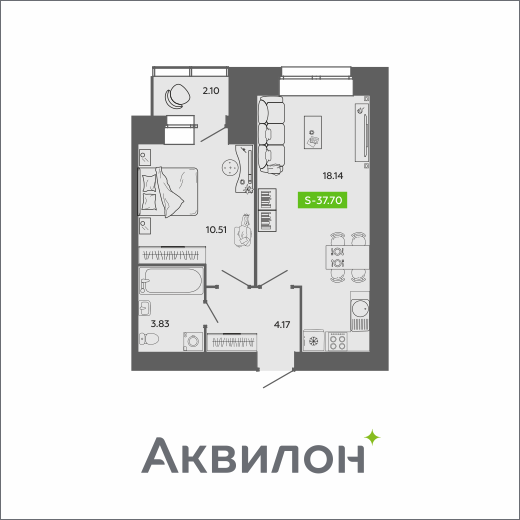 Студия 37 м2 в ЖК RIVER PARK-2 корпус null этаж 8