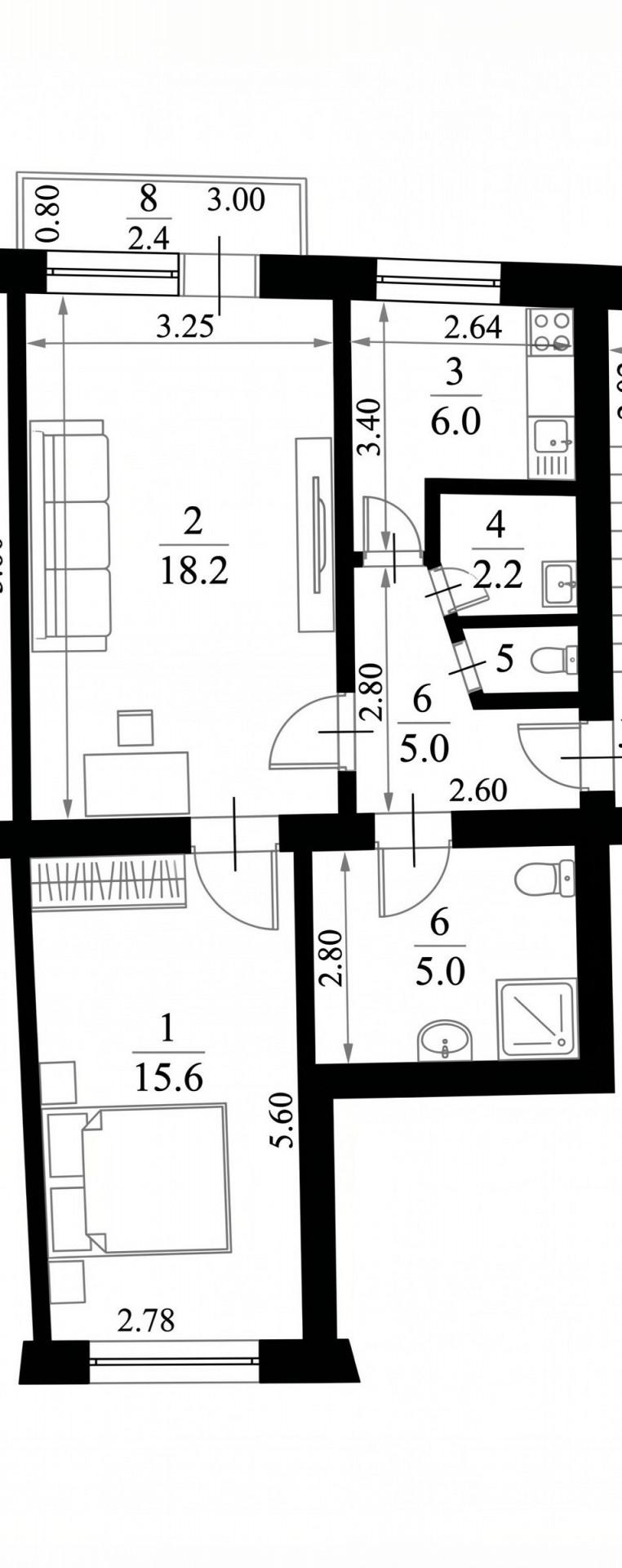 2-комнатная 48 м2 в ЖК undefined корпус null этаж 5
