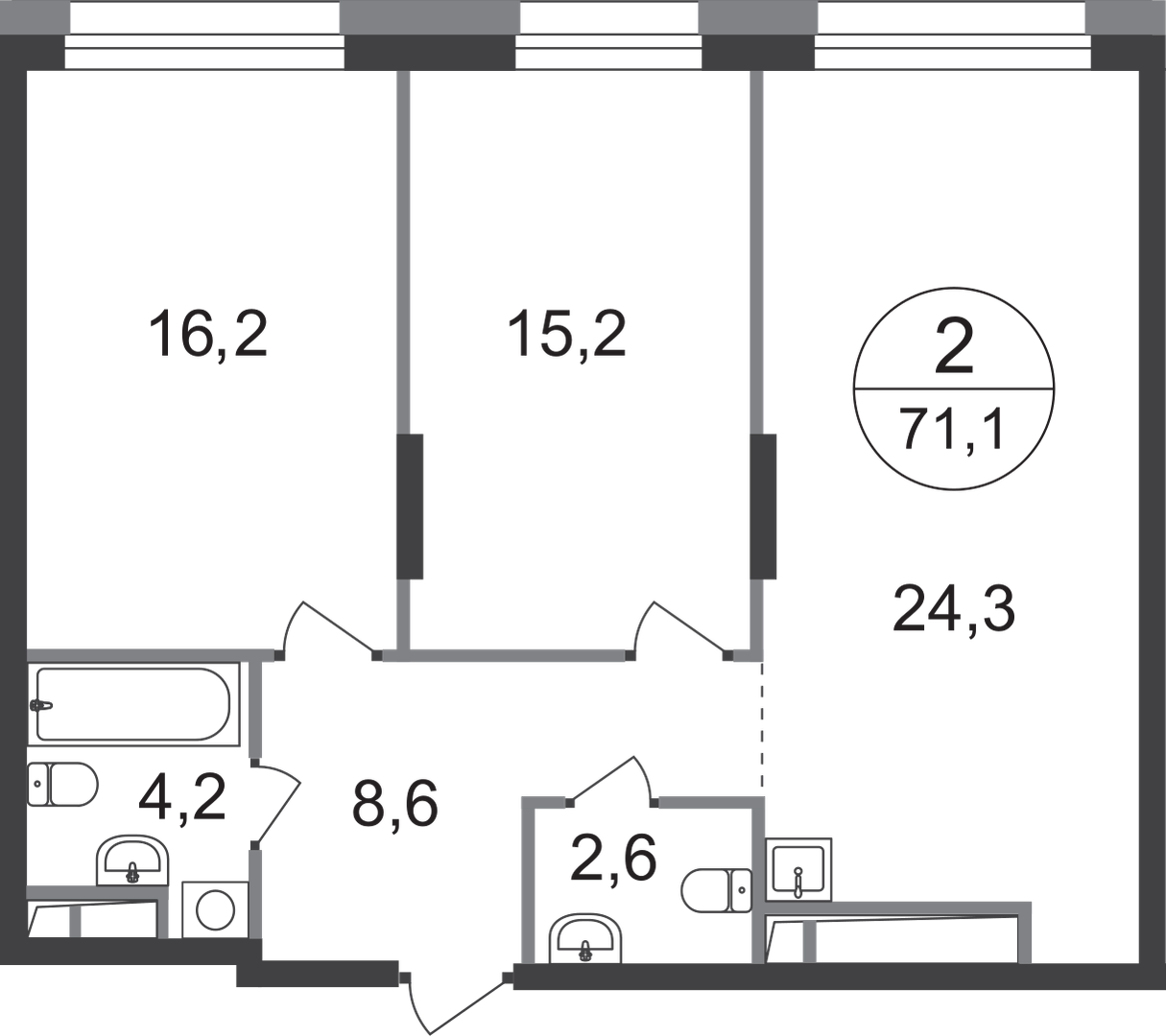 2-комнатная 71 м2 в ЖК Первый Московский корпус null этаж 22