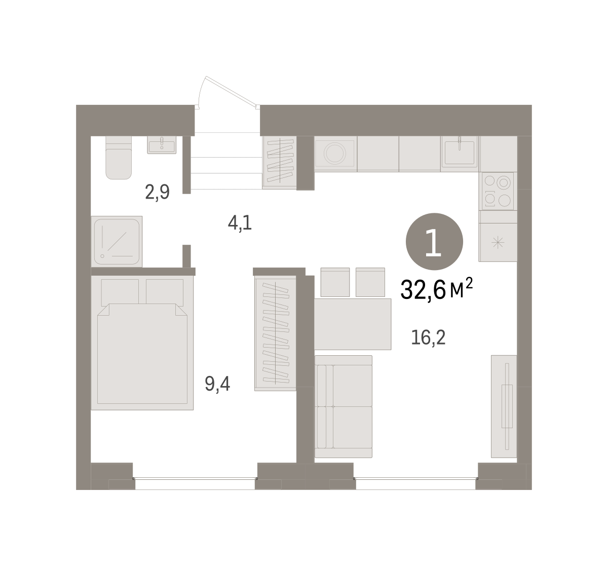 1-комнатная 32 м2 в ЖК Речной порт корпус null этаж 3