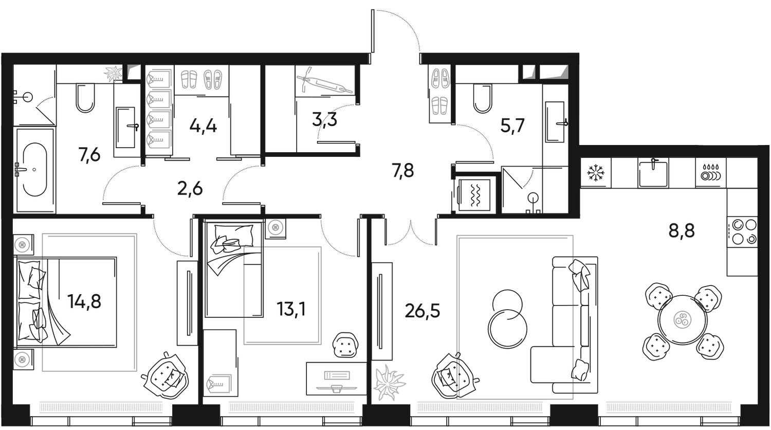 3-комнатная 95 м2 в ЖК Pride корпус null этаж 2