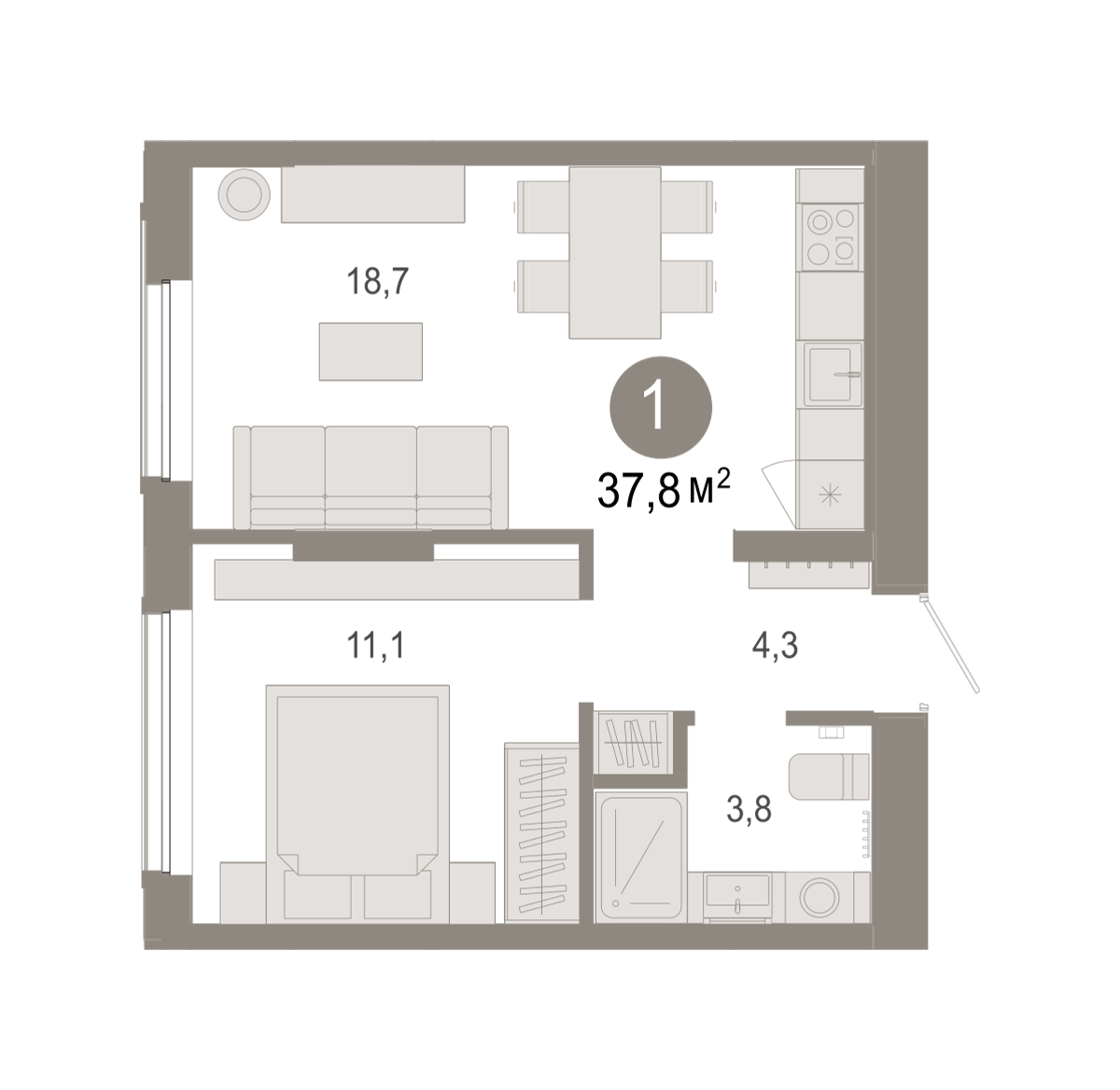 1-комнатная 37 м2 в ЖК Октябрьский на Туре корпус null этаж 3