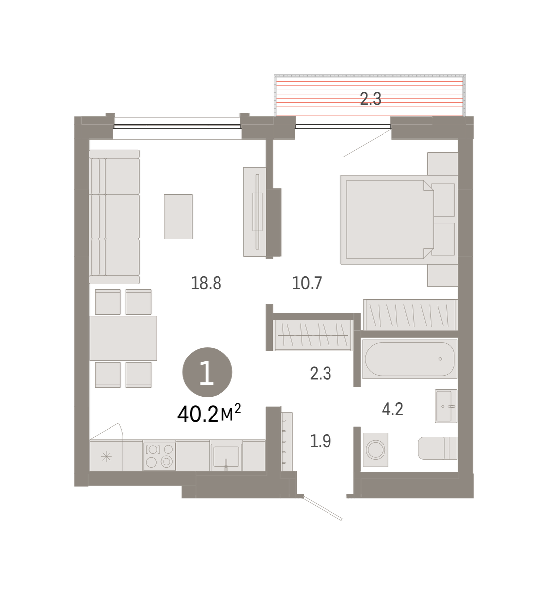 1-комнатная 40 м2 в ЖК Октябрьский на Туре корпус null этаж 7