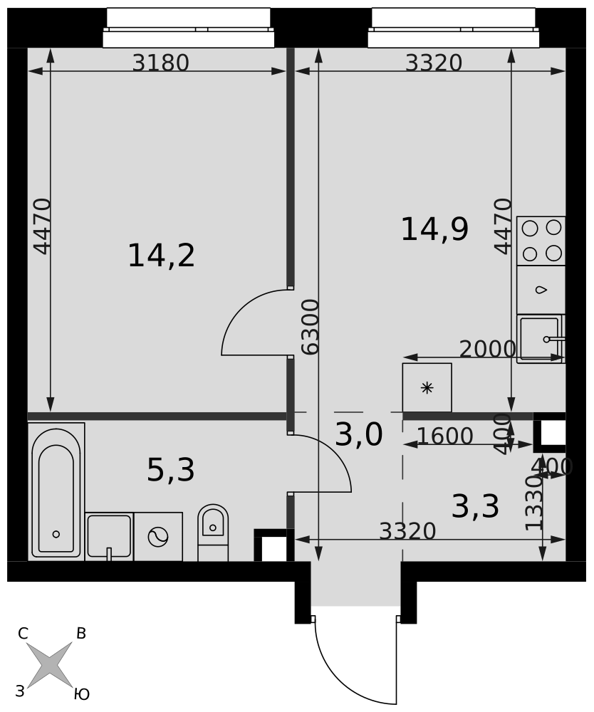 1-комнатная 40 м2 в ЖК Симоновский Вал корпус null этаж 3