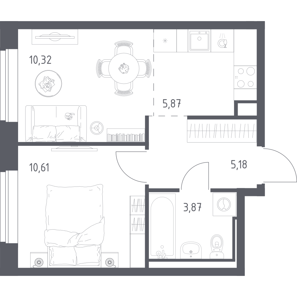 Студия 35 м2 в ЖК Живи! В Рыбацком корпус null этаж 6