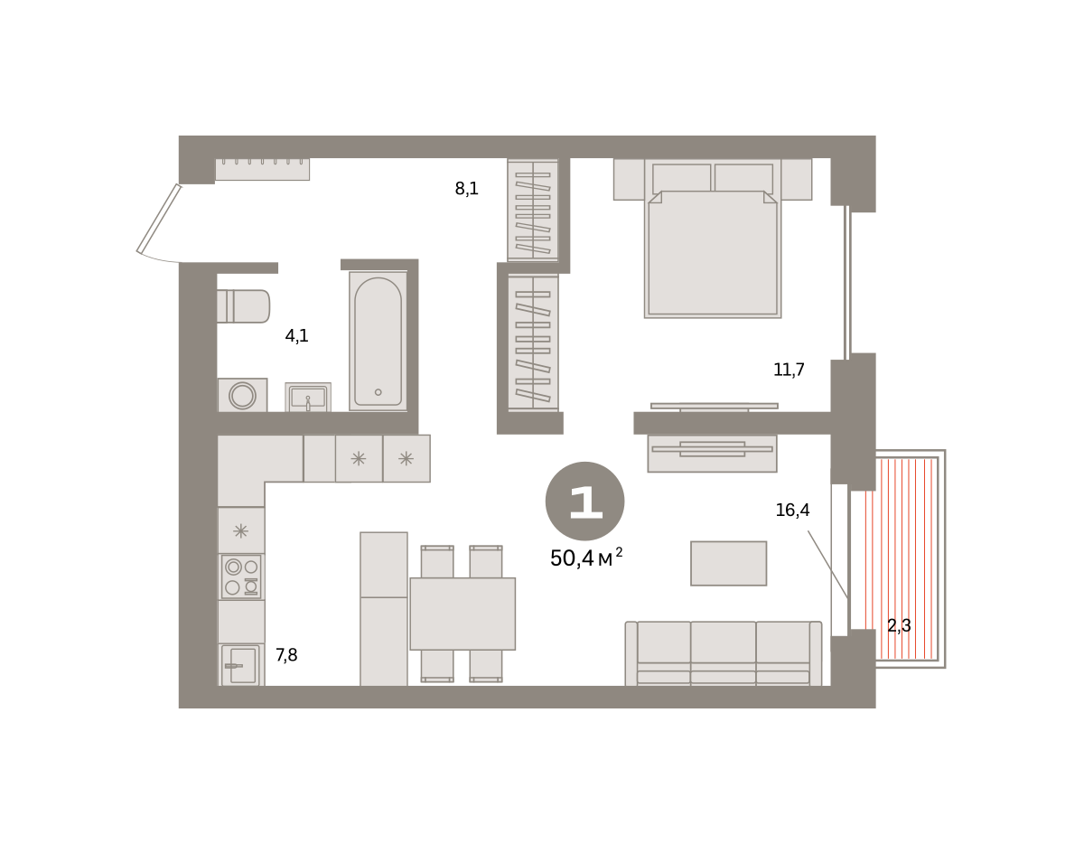 1-комнатная 50 м2 в ЖК Метроном корпус null этаж 3