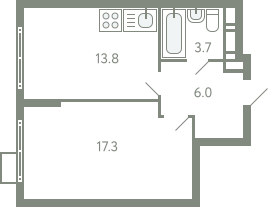 1-комнатная 39 м2 в ЖК Ново-Молоково корпус null этаж 6