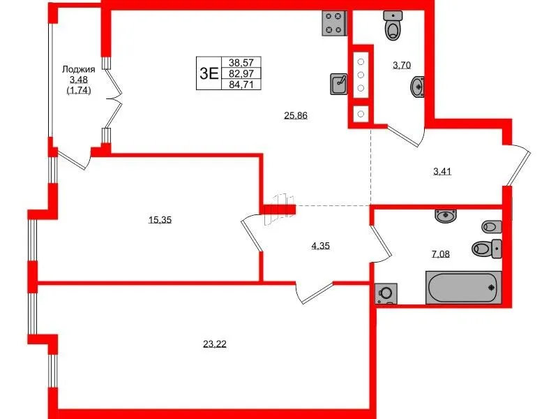 2-комнатная 84 м2 в ЖК Фридланд корпус null этаж 4