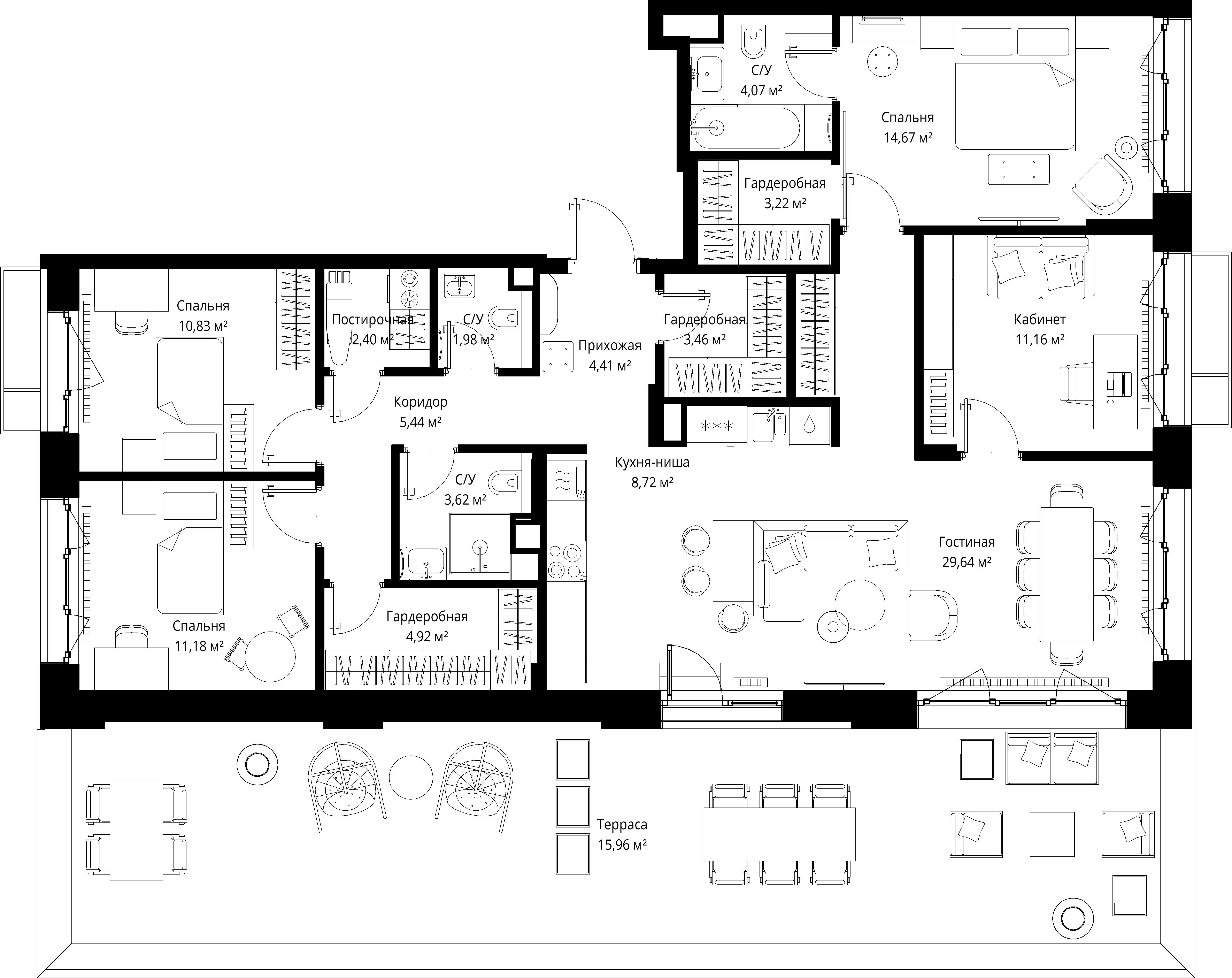 4-комнатная 135 м2 в ЖК МЫС корпус null этаж 11